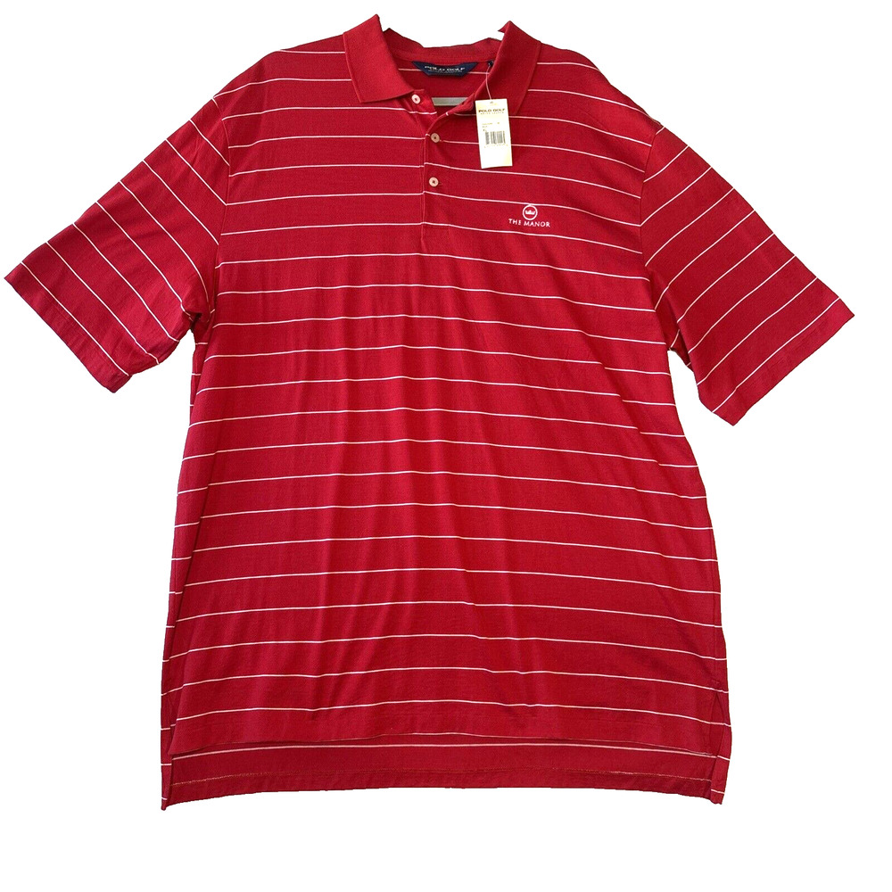 NWT Polo Golf Ralph Lauren The Manor Polo Golf Shirt Mens XL Red White Striped